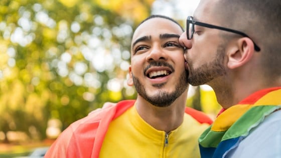 Gay couple kissing. Photo: Mostphotos