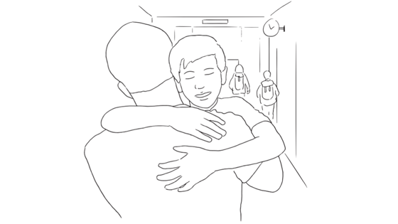 illustration av två personer som kramas. Foto:RKH