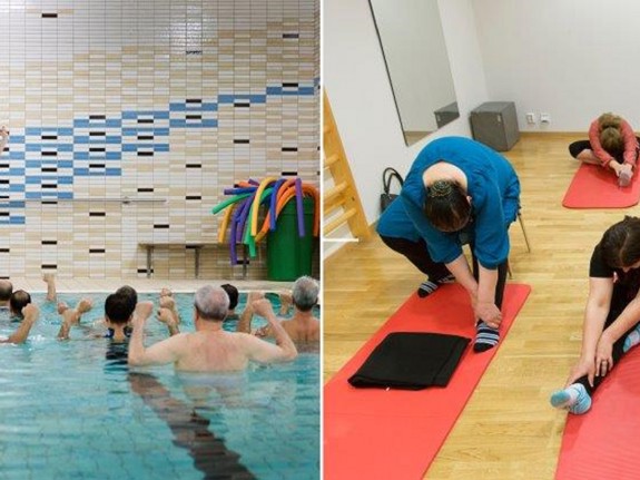 Gympa i bassäng och yoga. Foto: Ola Torkelsson