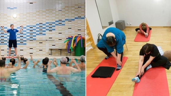 Gympa i bassäng och yoga. Foto: Ola Torkelsson