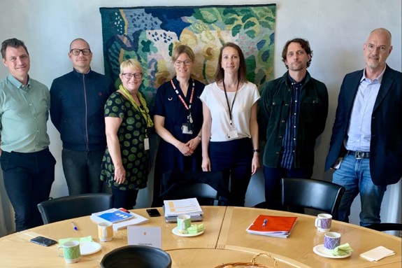 Representanter för Socialdepartementet, Socialstyrelsen, Sveriges Kommuner och Regioner, Region Skåne och Svenska Röda Korset vid rundabordsamtalet om Region Skånes projekt kring kompetensutveckling om tortyr.