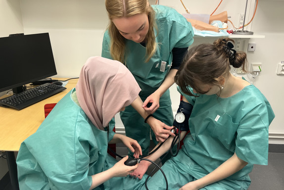 Studenter från termin 5 instruerar studenter från termin 1. Foto: RKH