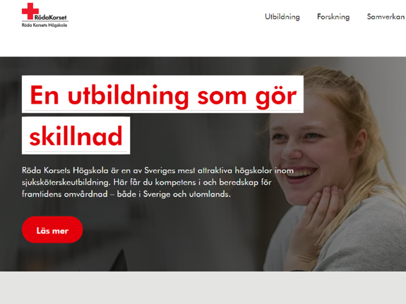 Bild av Röda Korsets Högskola nya hemsida.