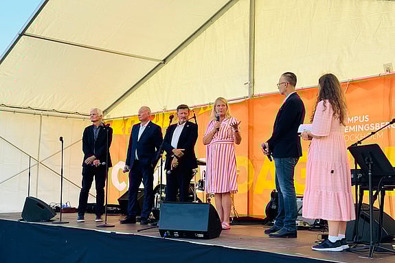 Rektorerna från alla lärosäten vid Campus Flemingsberg på scen under Campusdagen 2024. Foto: RKH