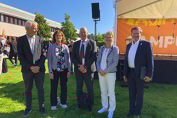 Gustav Amberg, rektor vid Södertörns högskola, Birgitta Bisholt, prefekt vid Röda Korsets Högskola, Anders Söderholm, rektor vid KTH, Maria Eriksdotter, dekan vid Karolinska Institutet, Ian Plaude, rektor vid Stockholms Musikpedagogiska Institut. Foto: RKH