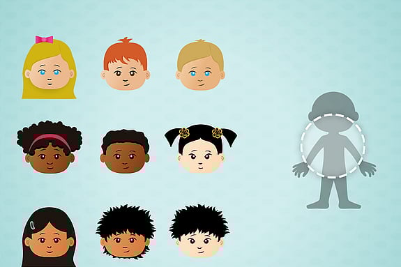 Animerad bild där man får välja ansikte till en karaktär.