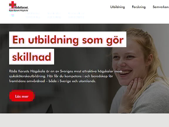 Bild av Röda Korsets Högskola nya hemsida.