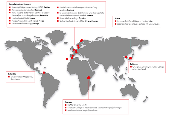 Internationella samarbeten vid Röda Korsets Högskola.