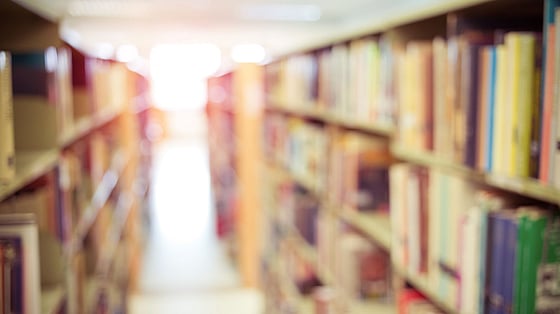 Bild med kort skärpa på bokhyllor. Foto: Mostphotos