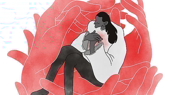 tekning som visar en person som blir hållen