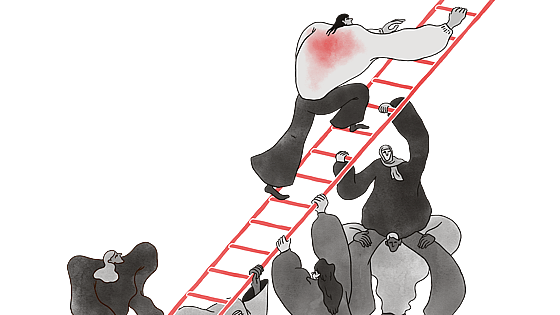 Illustration av personer som håller upp en stege tillsammans