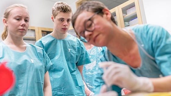 studenter som blir instruerade av lärare. Foto: Jenny Frejing