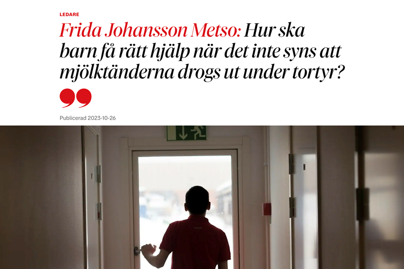 Även barn utsätts för tortyr, skriver Frida Johansson Metso i en DN-krönika.